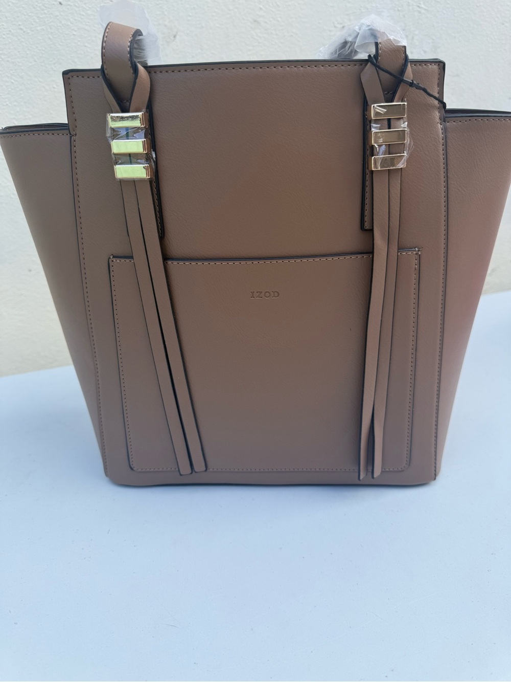 IZOD Taupe Faux-Leather Tote with Front Slip Pocket